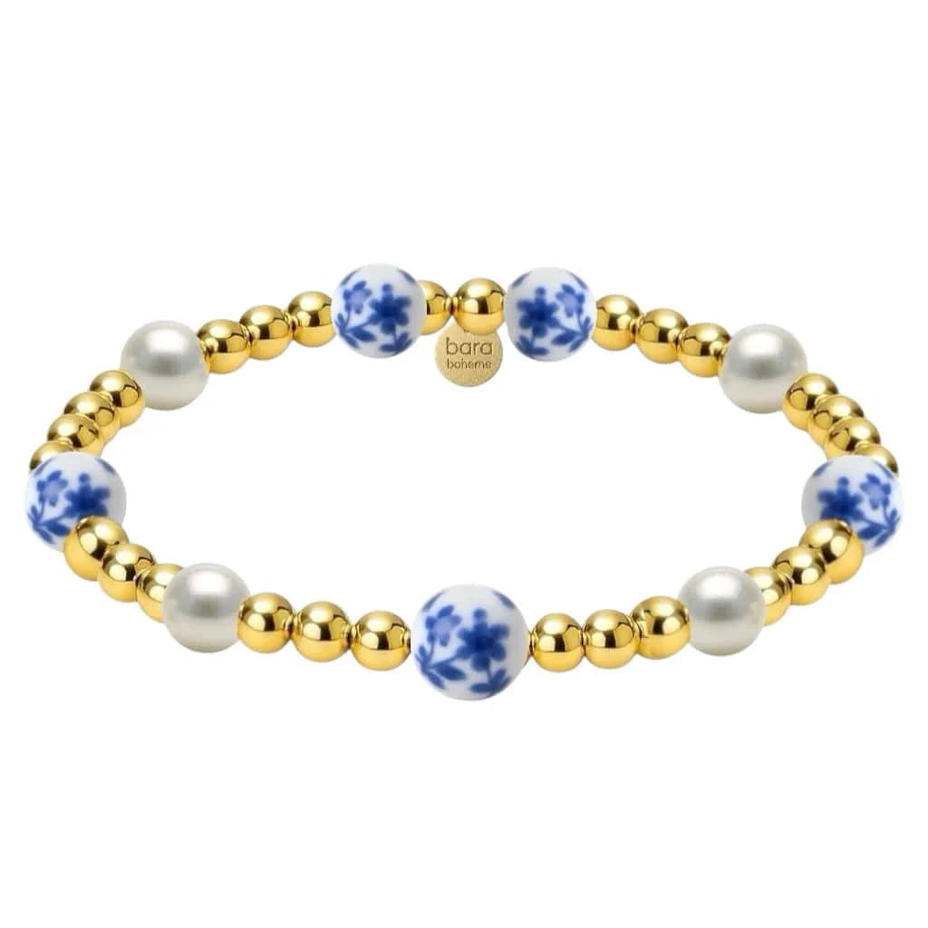 bara boheme Fashion "Cherry Blossom" Gold Filled Beaded Bracelet with Porcelain