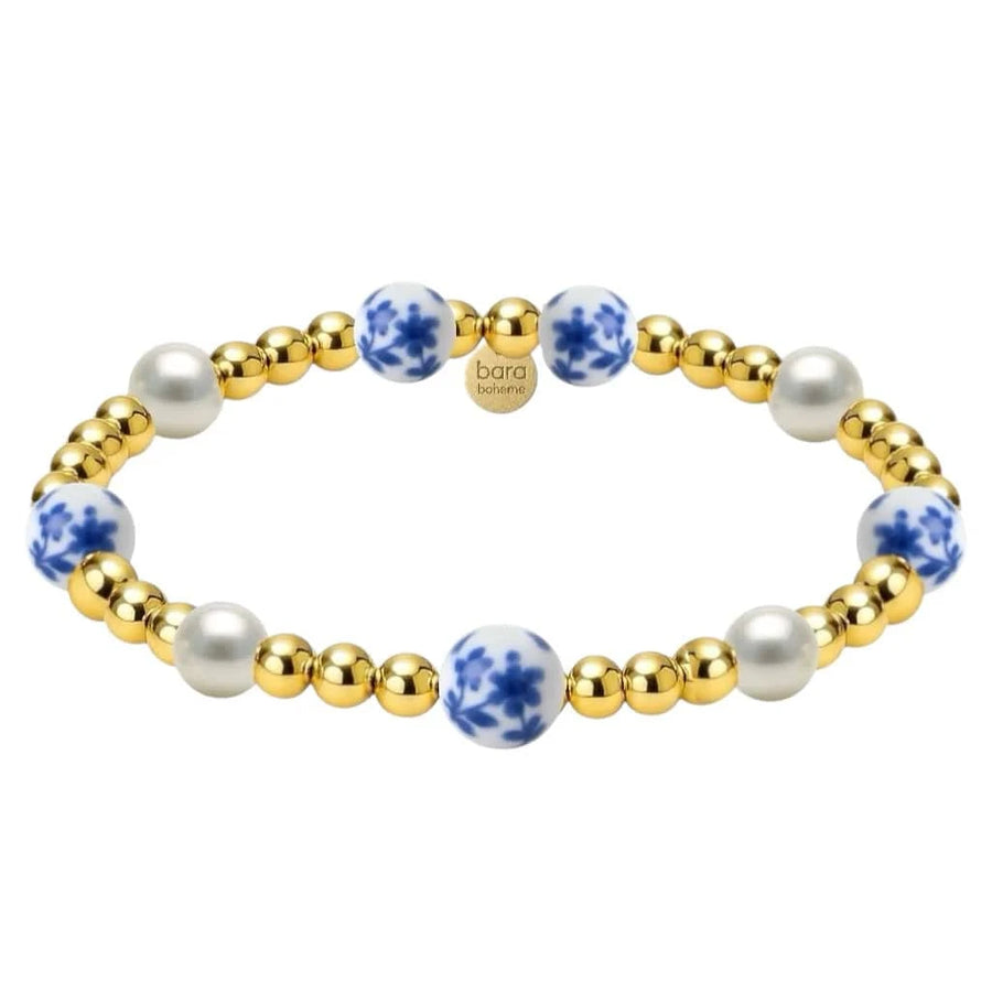 bara boheme Fashion "Cherry Blossom" Gold Filled Beaded Bracelet with Porcelain