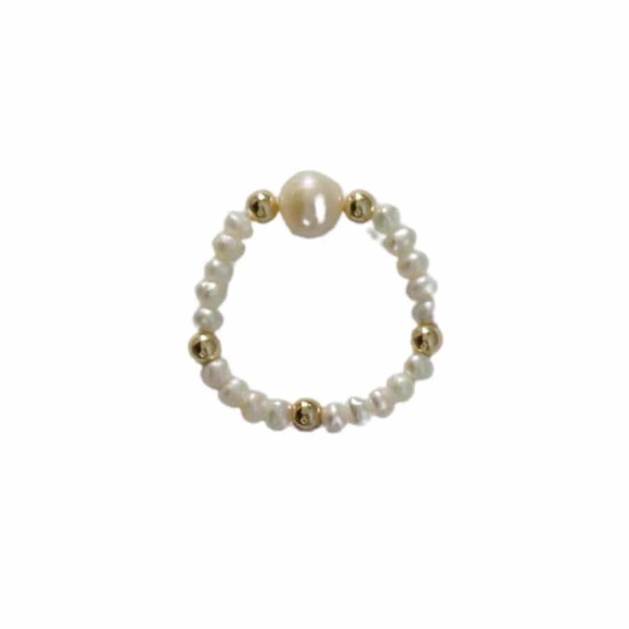 bara boheme Ring "Aria" Fresh Water Pearl Ball Beaded Stretchy Ring