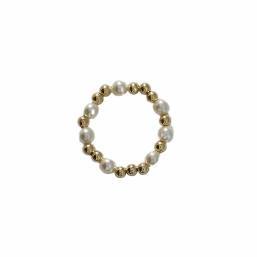 bara boheme Ring "Emma" 14k Gold-filled Ball & Pearl Beaded Stretchy Ring