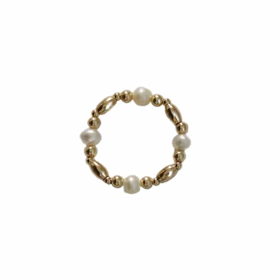 bara boheme Ring "Maddi" 14k Gold-filled Ball & Pearl Stretchy Beaded Ring