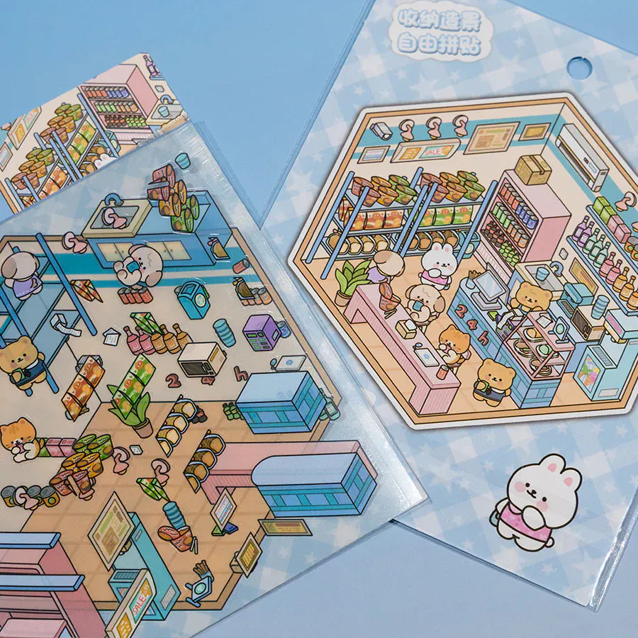 BC USA Stickers Market Cafe 3D Diorama Stickers - Stores