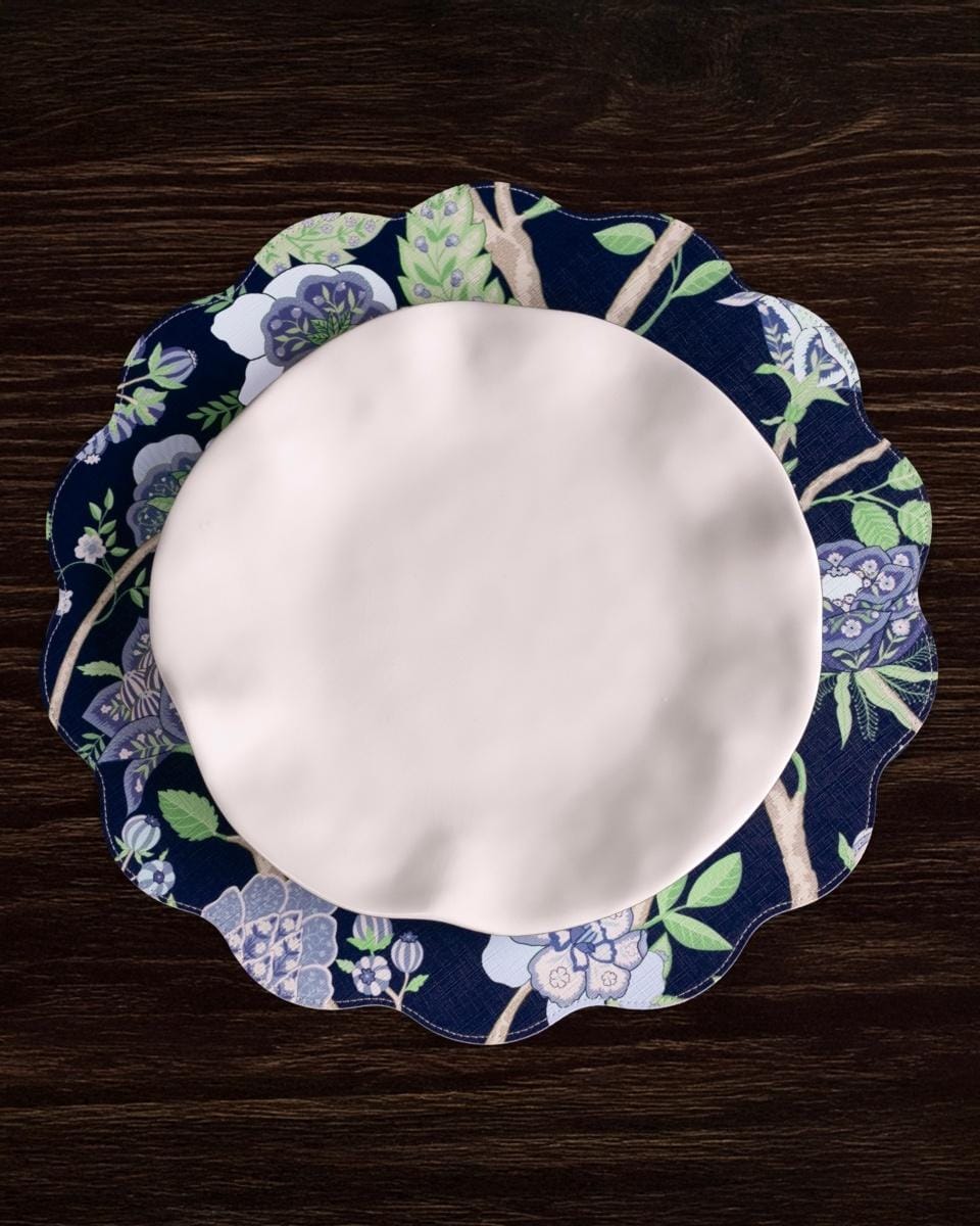 Beatriz Ball Home VIDA Blooms & Branches Reversible Round Placemats Set of 4 Navy & Green
