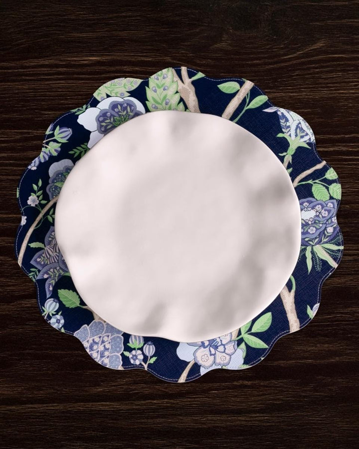 Beatriz Ball Home VIDA Blooms & Branches Reversible Round Placemats Set of 4 Navy & Green