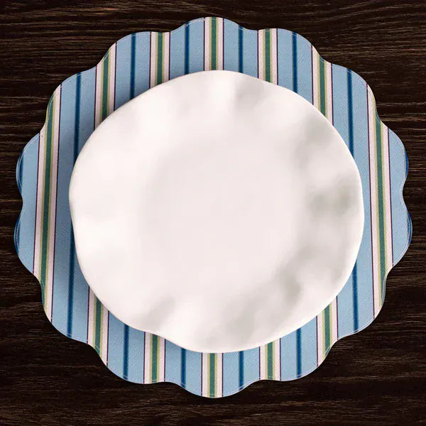 Beatriz Ball Home VIDA Bluebonnet & Stripes Reversible Round Placemats Set of 4 Blue & Green
