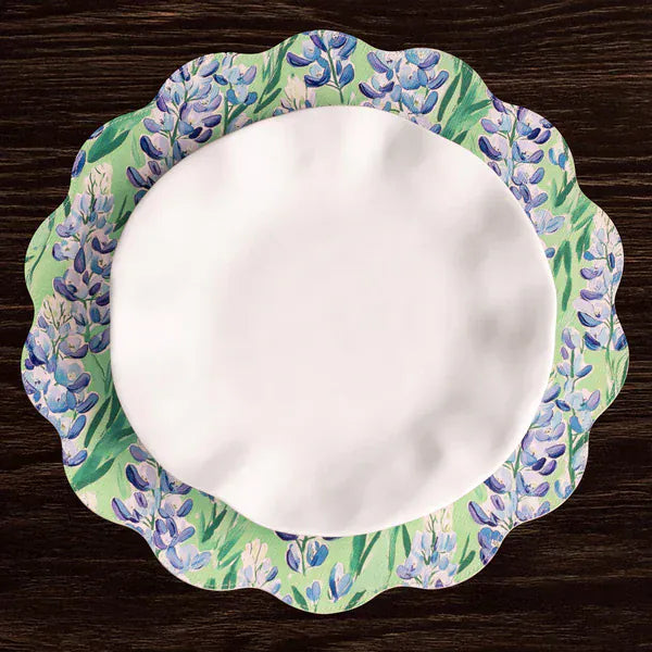 Beatriz Ball Home VIDA Bluebonnet & Stripes Reversible Round Placemats Set of 4 Blue & Green