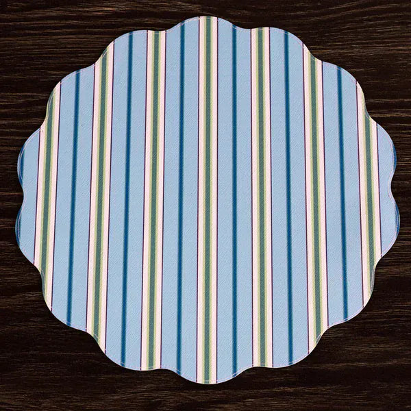 Beatriz Ball Home VIDA Bluebonnet & Stripes Reversible Round Placemats Set of 4 Blue & Green