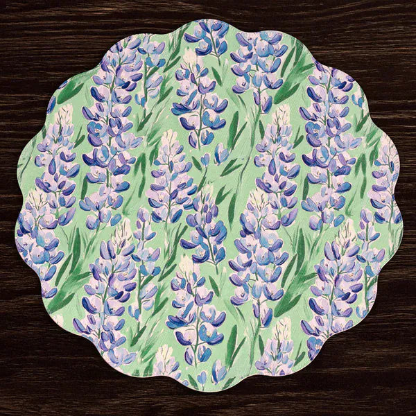 Beatriz Ball Home VIDA Bluebonnet & Stripes Reversible Round Placemats Set of 4 Blue & Green