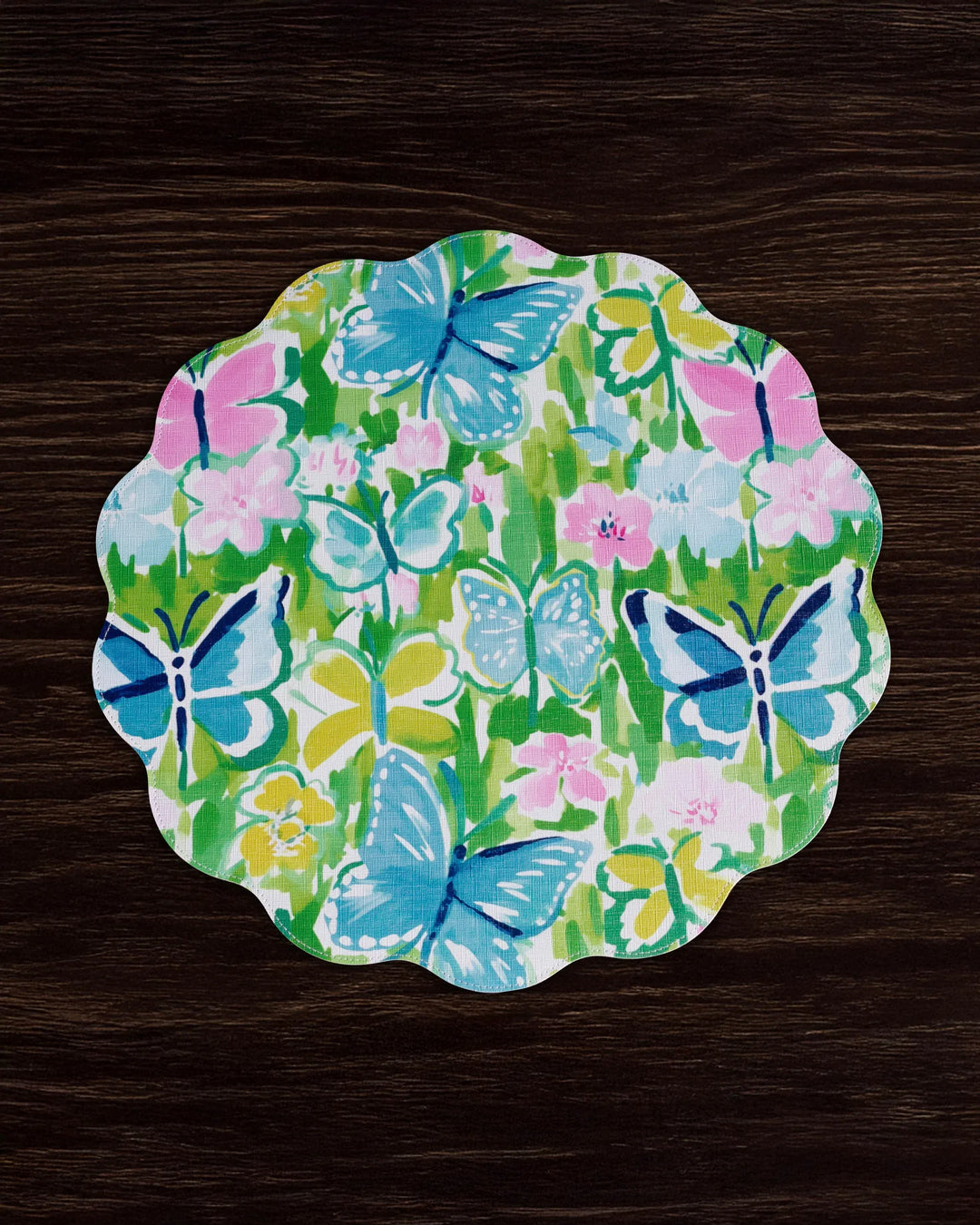 Beatriz Ball Home VIDA Butterfly Garden & Flowers Reversible Round Placemats Set of 4 Pastels