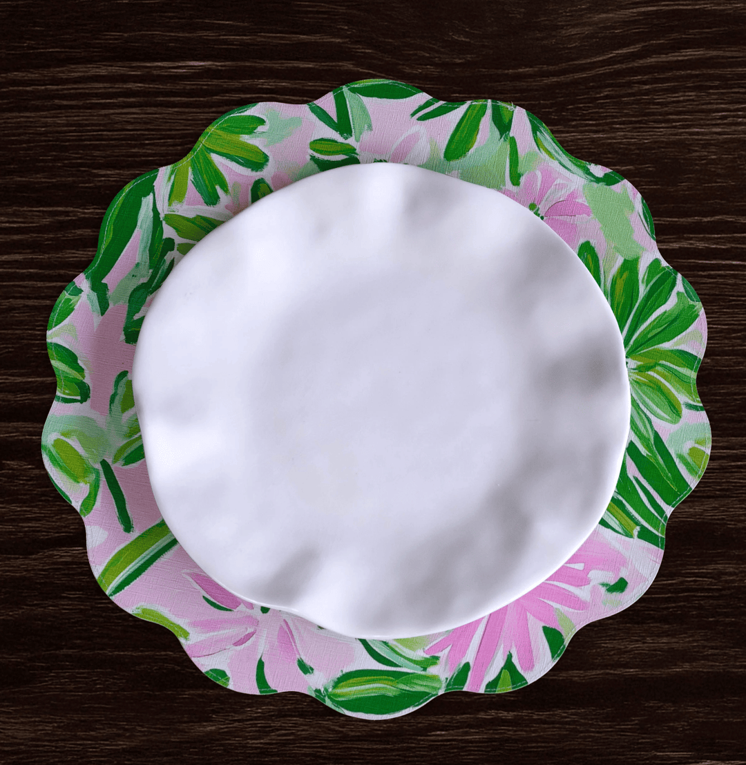 Beatriz Ball Home VIDA Hydrangeas & Daisies Reversible Round Placemats Set of 4 Pink & Green