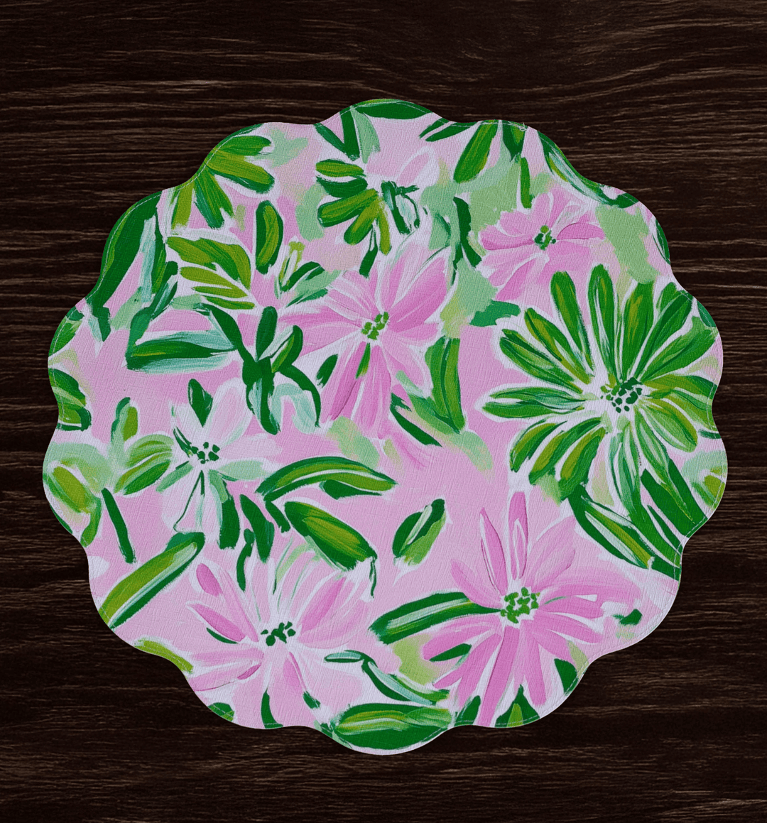 Beatriz Ball Home VIDA Hydrangeas & Daisies Reversible Round Placemats Set of 4 Pink & Green
