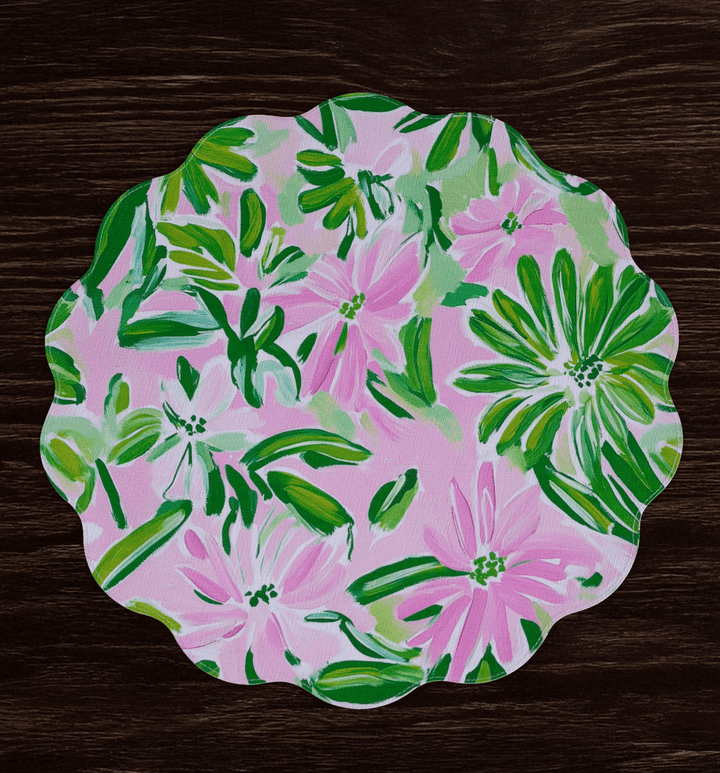 Beatriz Ball Home VIDA Hydrangeas & Daisies Reversible Round Placemats Set of 4 Pink & Green