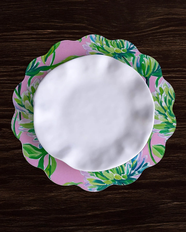 Beatriz Ball Home VIDA Hydrangeas & Daisies Reversible Round Placemats Set of 4 Pink & Green