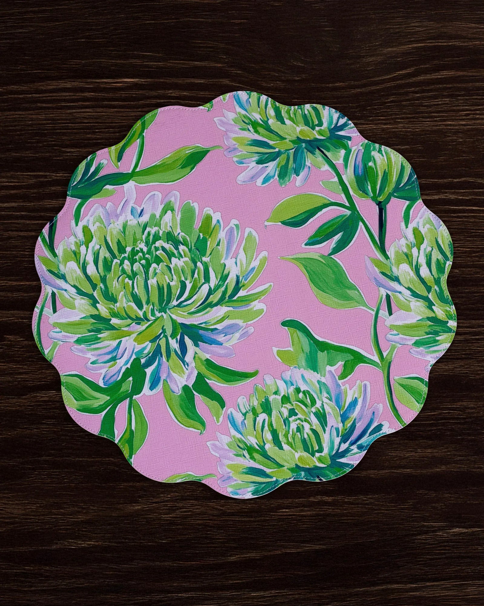 Beatriz Ball Home VIDA Hydrangeas & Daisies Reversible Round Placemats Set of 4 Pink & Green
