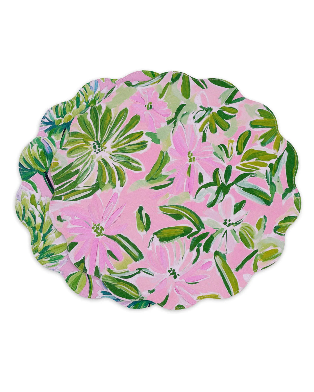 Beatriz Ball Home VIDA Hydrangeas & Daisies Reversible Round Placemats Set of 4 Pink & Green