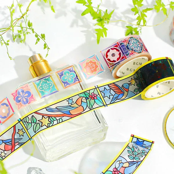 BGM Paper Stained Glass Clear Washi - Bird and Plant