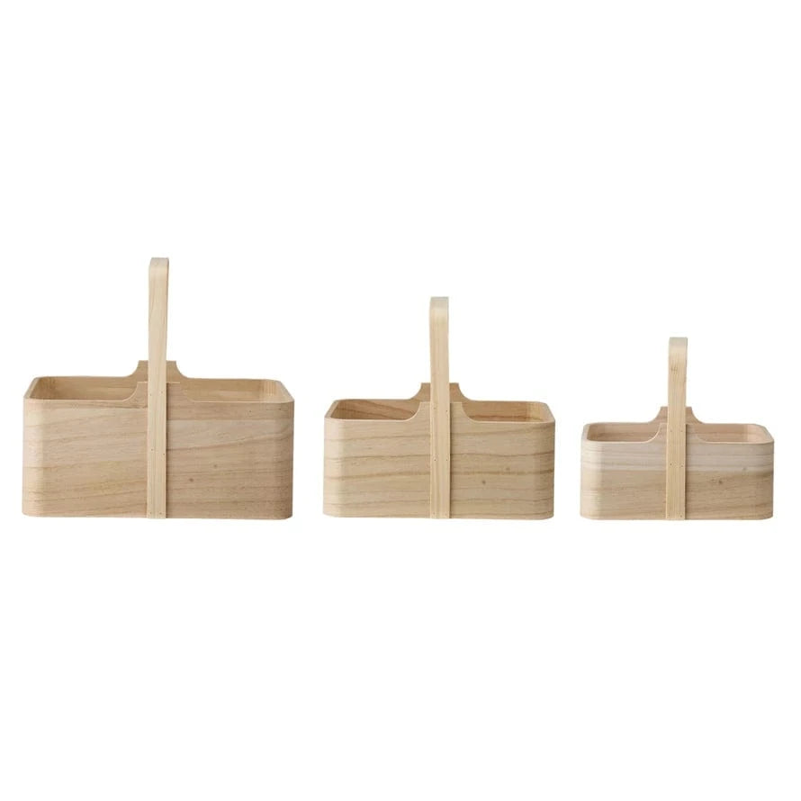 Bloomingville Basket Paulownia Wood Nesting Boxes w/ Handles, Natural