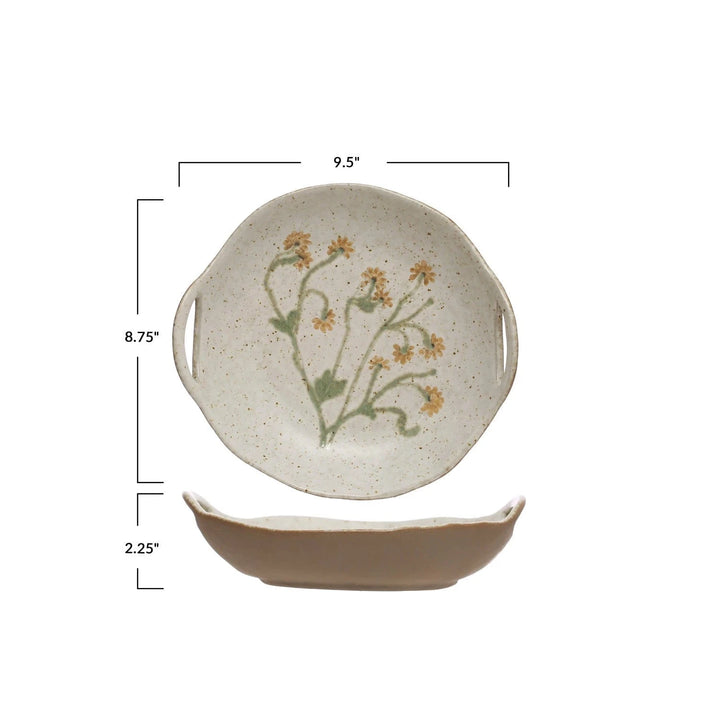 Bloomingville Bowl Hand-Painted Stoneware Bowl w/ Handles & Botanicals