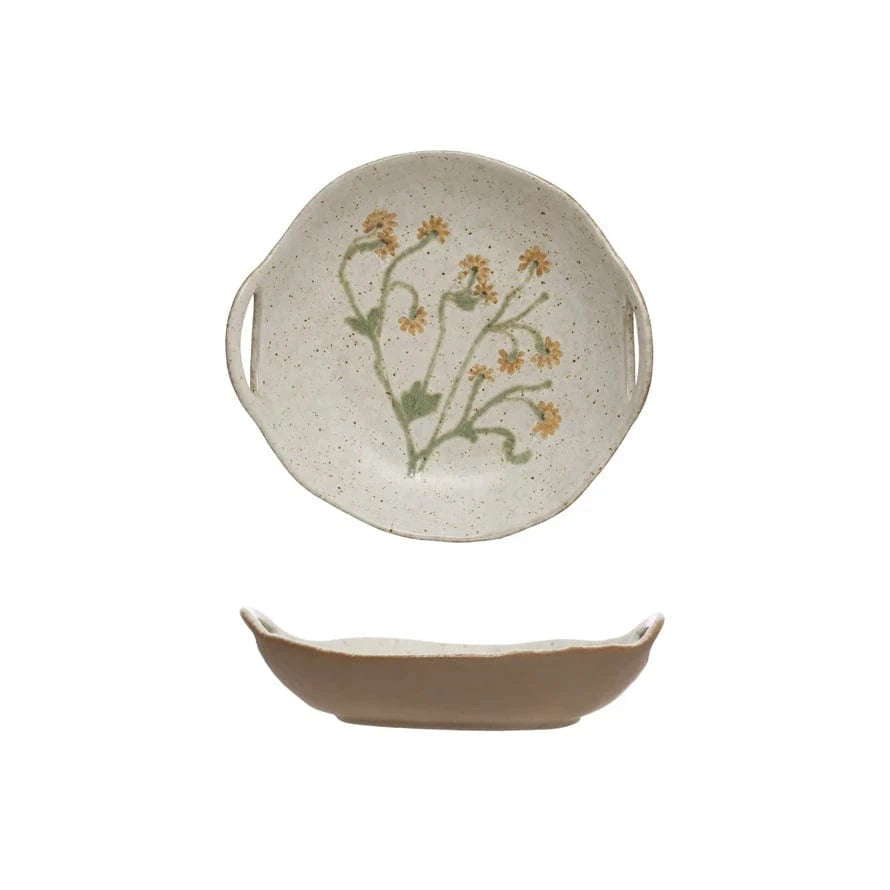 Bloomingville Bowl Hand-Painted Stoneware Bowl w/ Handles & Botanicals