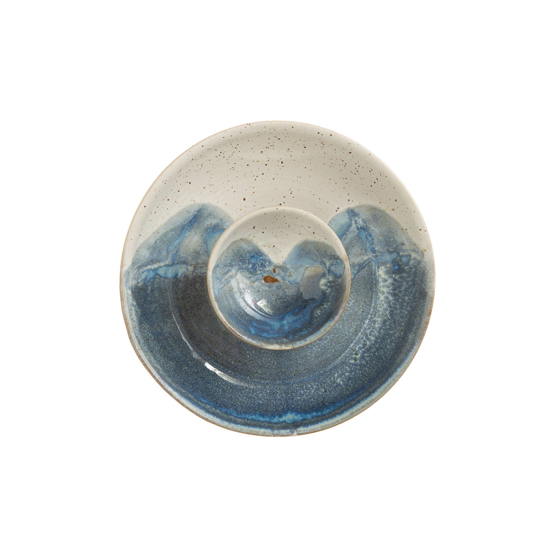 Bloomingville Hand-Painted Stoneware Chip and Dip, Reactive Glaze