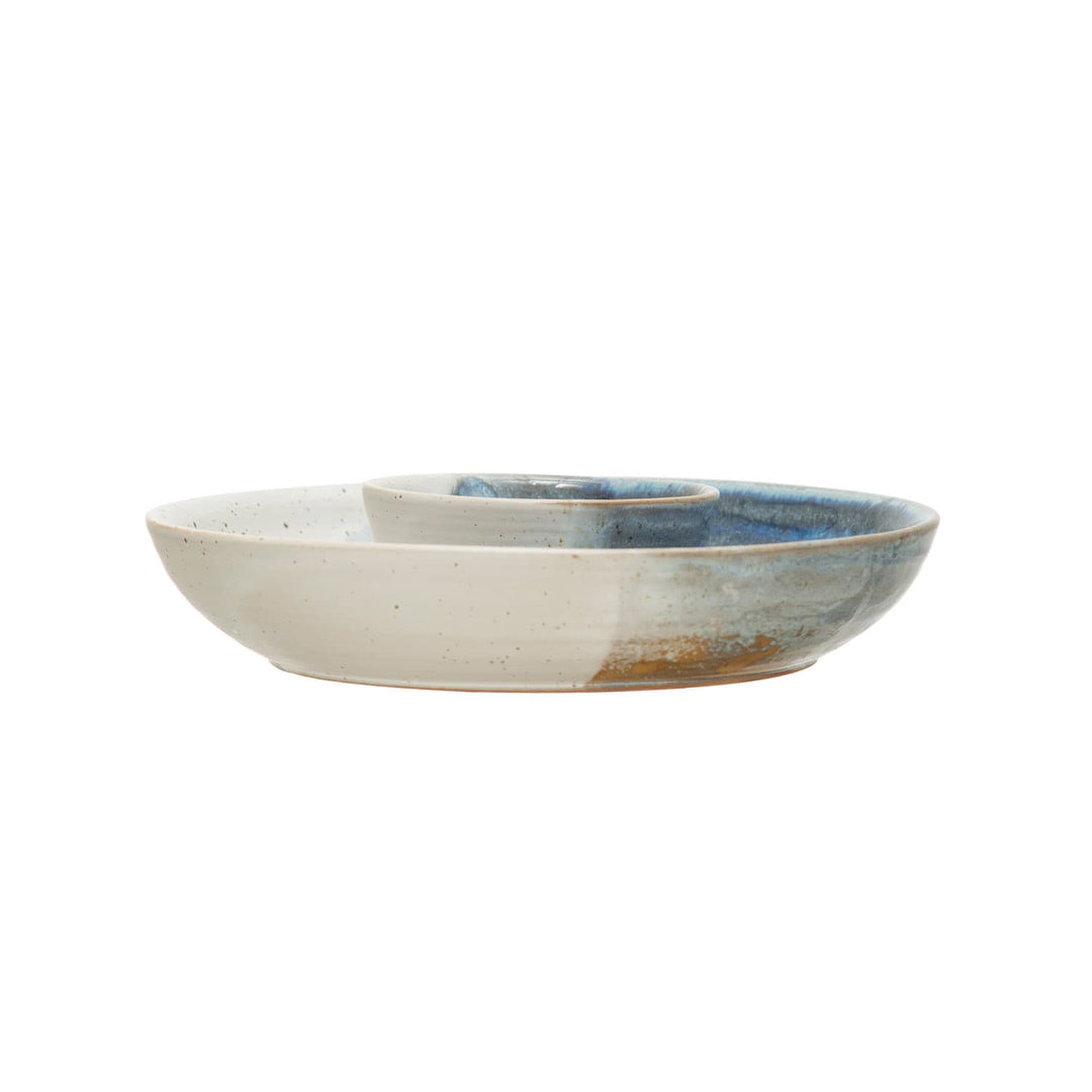 Bloomingville Hand-Painted Stoneware Chip and Dip, Reactive Glaze
