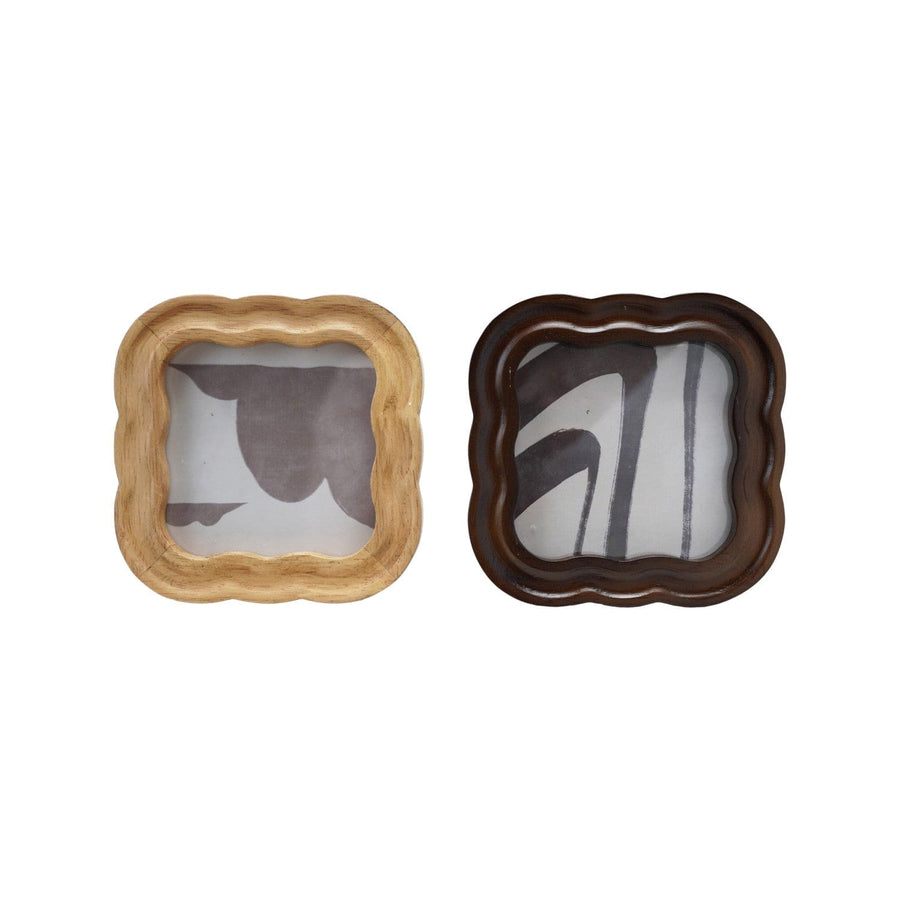Bloomingville Home 5" Square Rubberwood Scalloped Photo Frame (Holds 4x4" photo)