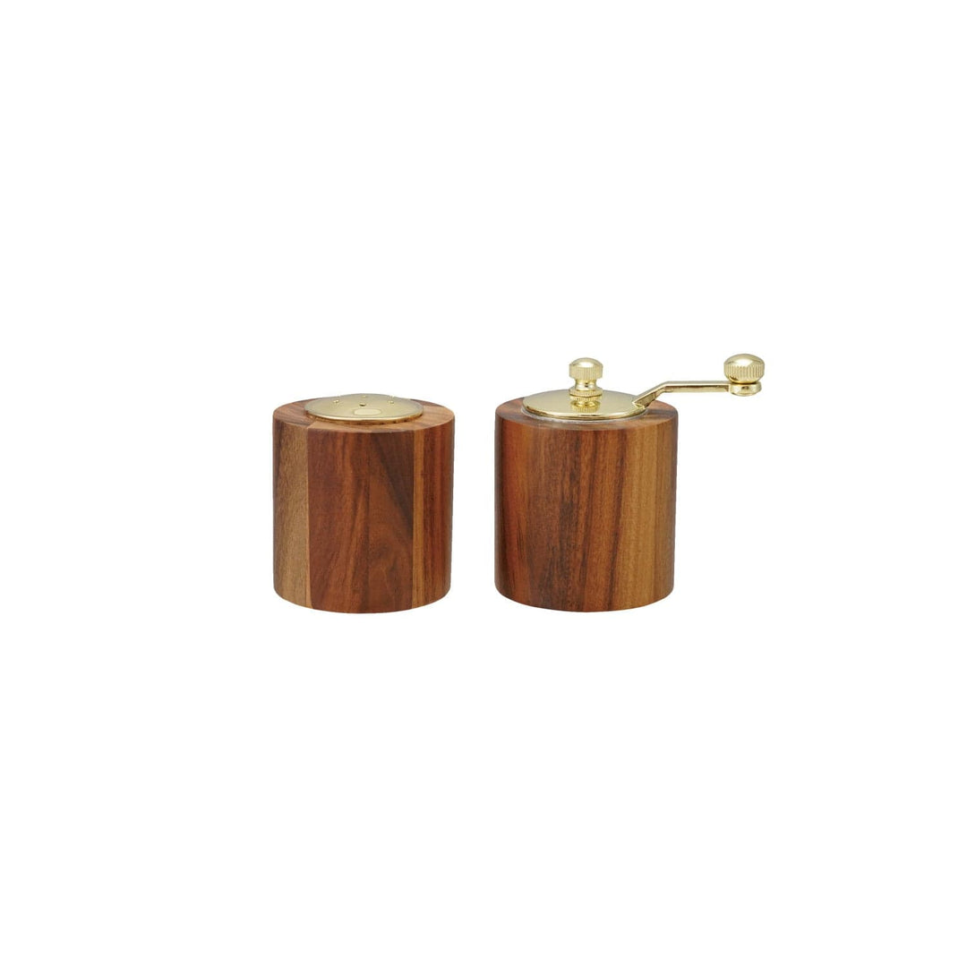 Bloomingville Home Acacia Wood Salt Shaker & Pepper Mill, Natural & Gold Finish, Set of 2