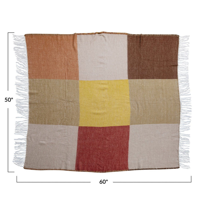 Bloomingville Home Acrylic Printed Throw with Block Pattern & Fringe, Multi Color