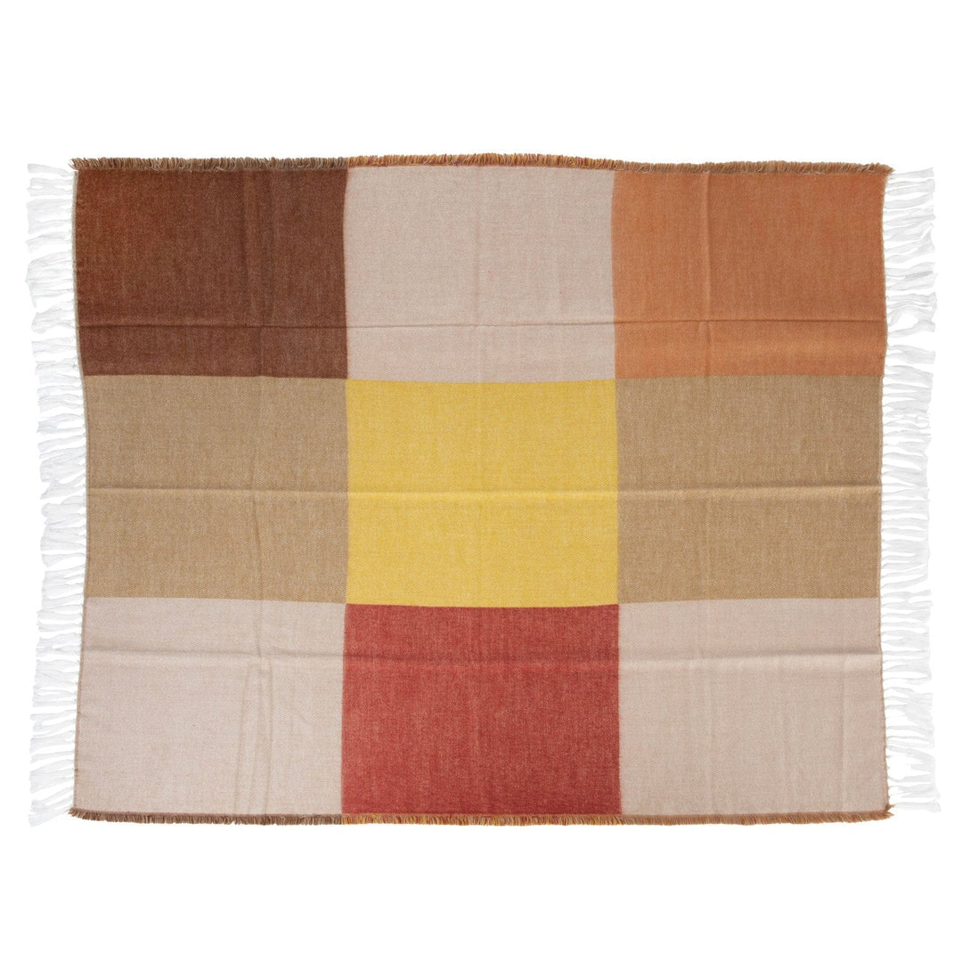 Bloomingville Home Acrylic Printed Throw with Block Pattern & Fringe, Multi Color