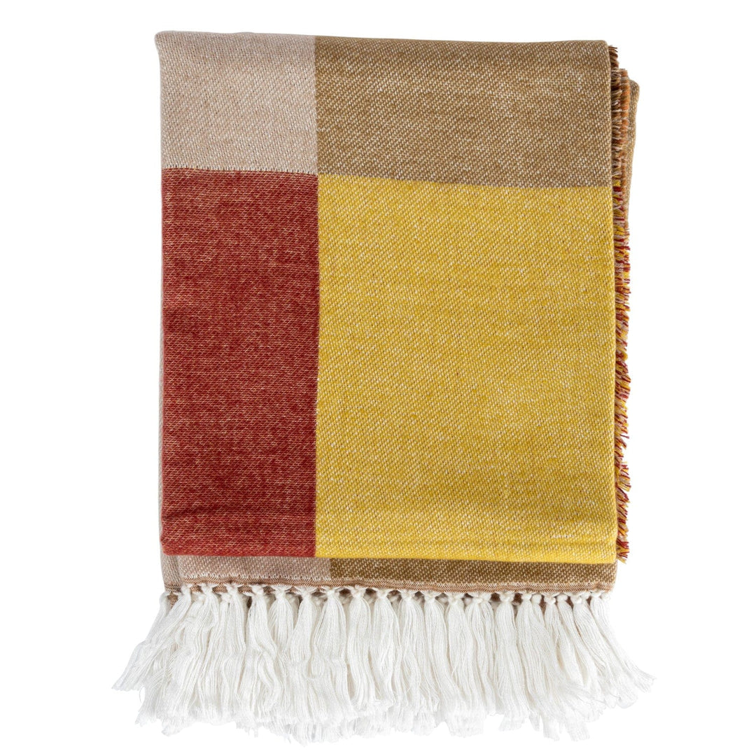 Bloomingville Home Acrylic Printed Throw with Block Pattern & Fringe, Multi Color