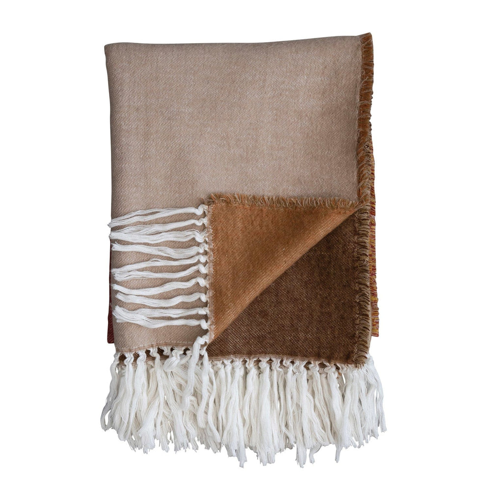 Bloomingville Home Acrylic Printed Throw with Block Pattern & Fringe, Multi Color
