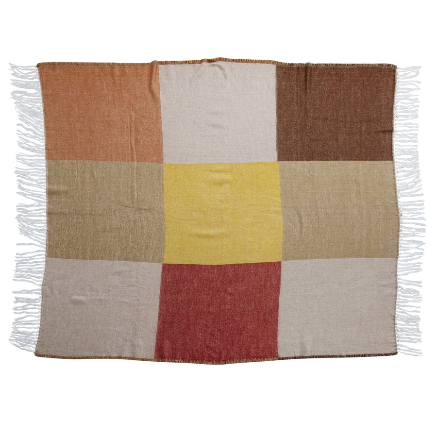 Bloomingville Home Acrylic Printed Throw with Block Pattern & Fringe, Multi Color