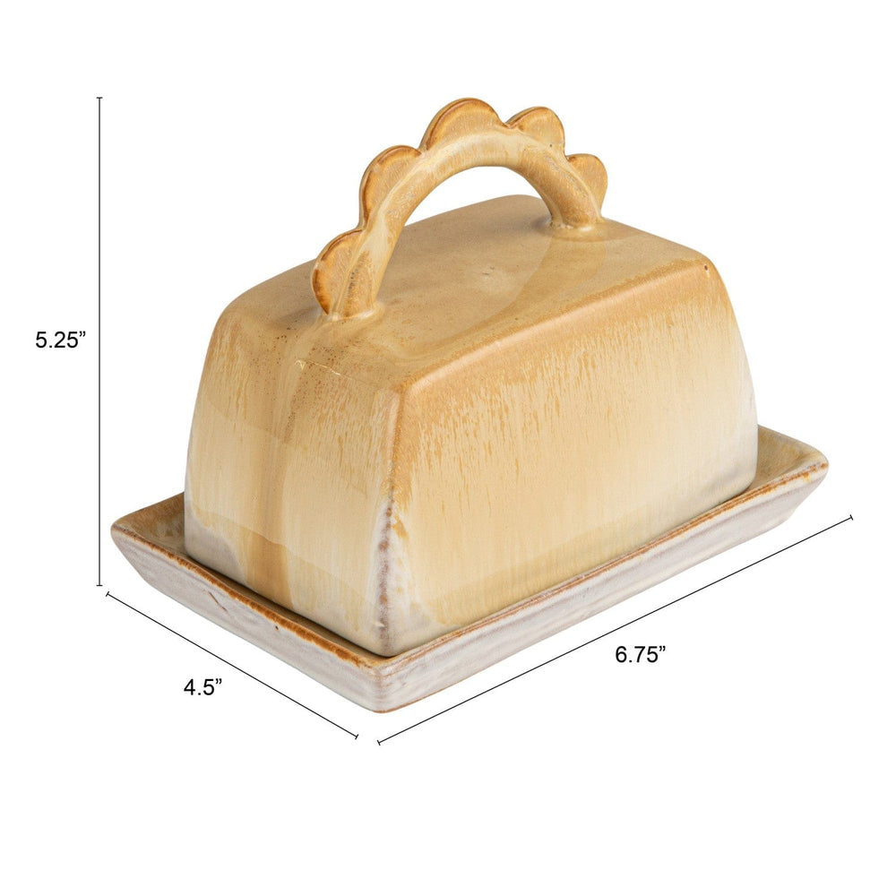 Bloomingville Home Stoneware Butter Dish with Scalloped Handle (Each One Will Vary)