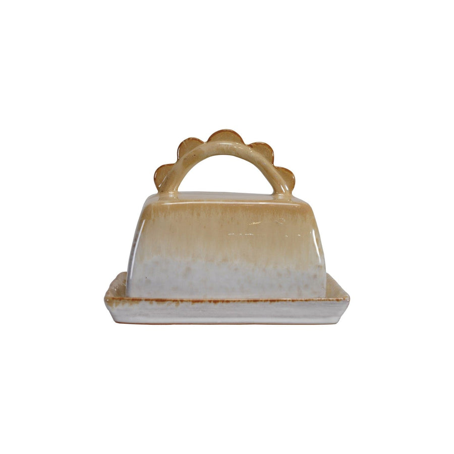 Bloomingville Home Stoneware Butter Dish with Scalloped Handle (Each One Will Vary)