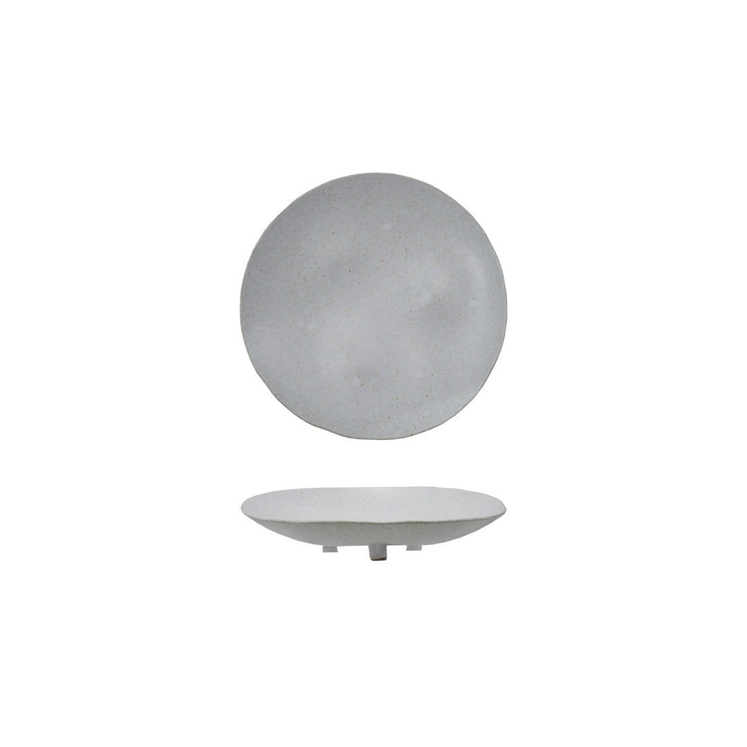 Bloomingville Home Stoneware Footed Platter, Reactive Glaze, Matte Cream Color Speckled