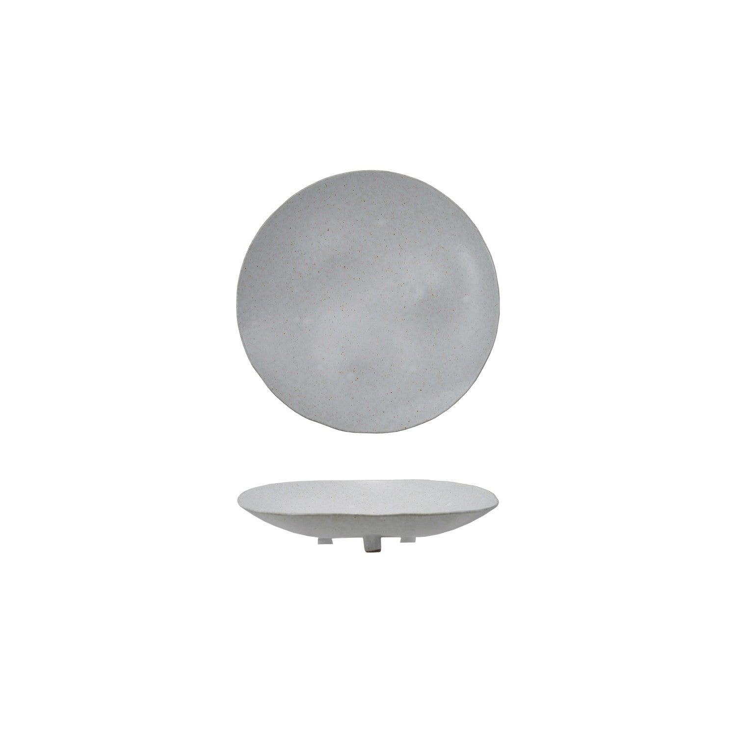 Bloomingville Home Stoneware Footed Platter, Reactive Glaze, Matte Cream Color Speckled