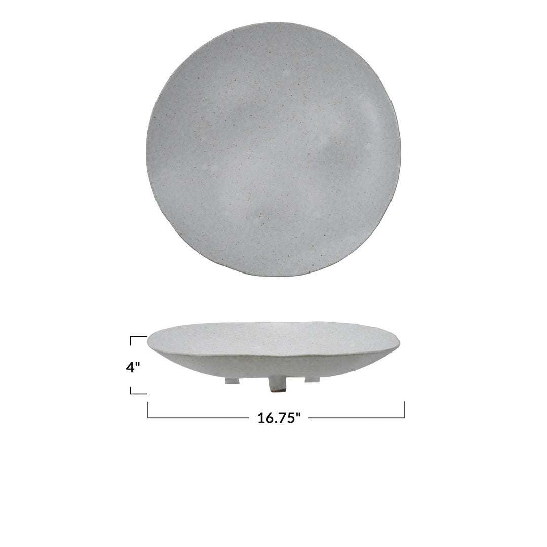 Bloomingville Home Stoneware Footed Platter, Reactive Glaze, Matte Cream Color Speckled