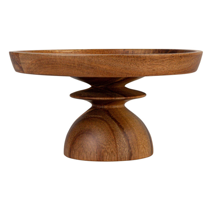 Bloomingville Home Stoneware Serving Dishes with Acacia Wood Pedestals