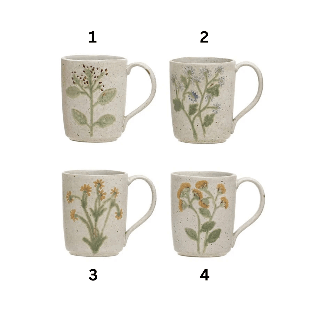 Bloomingville Mug Hand-Painted Stoneware Mug w/ Botanicals