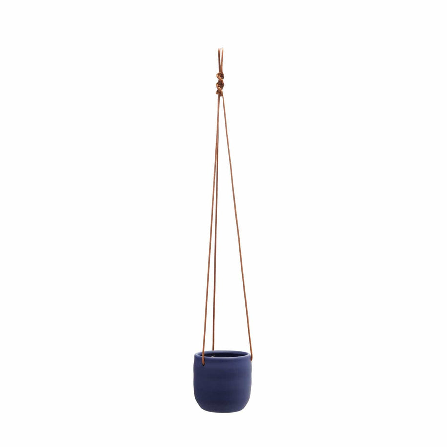 Bloomingville Plants Hanging Planter with Leather Rope Hanger, Latex Glaze (Holds 4" Pot)