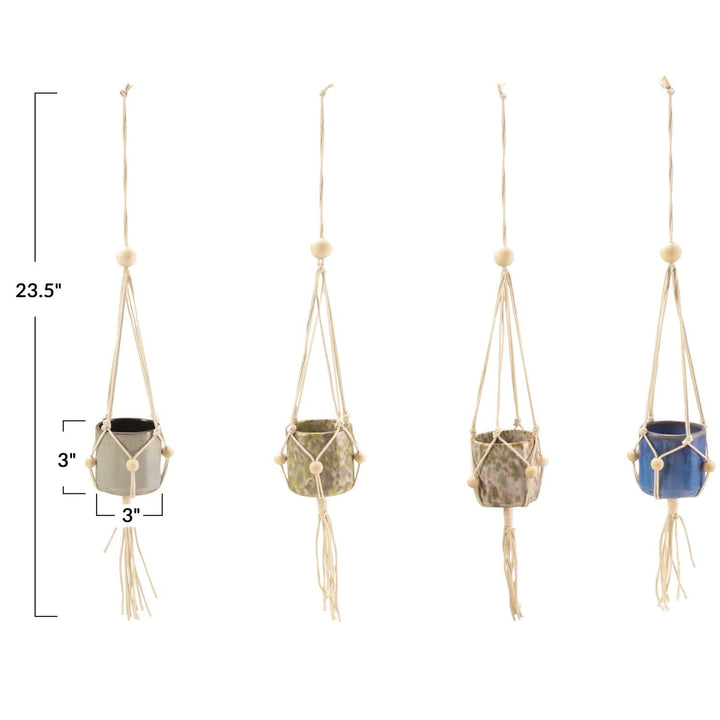 Bloomingville Plants Plant Hanger with Wood Beads & Stoneware Planter