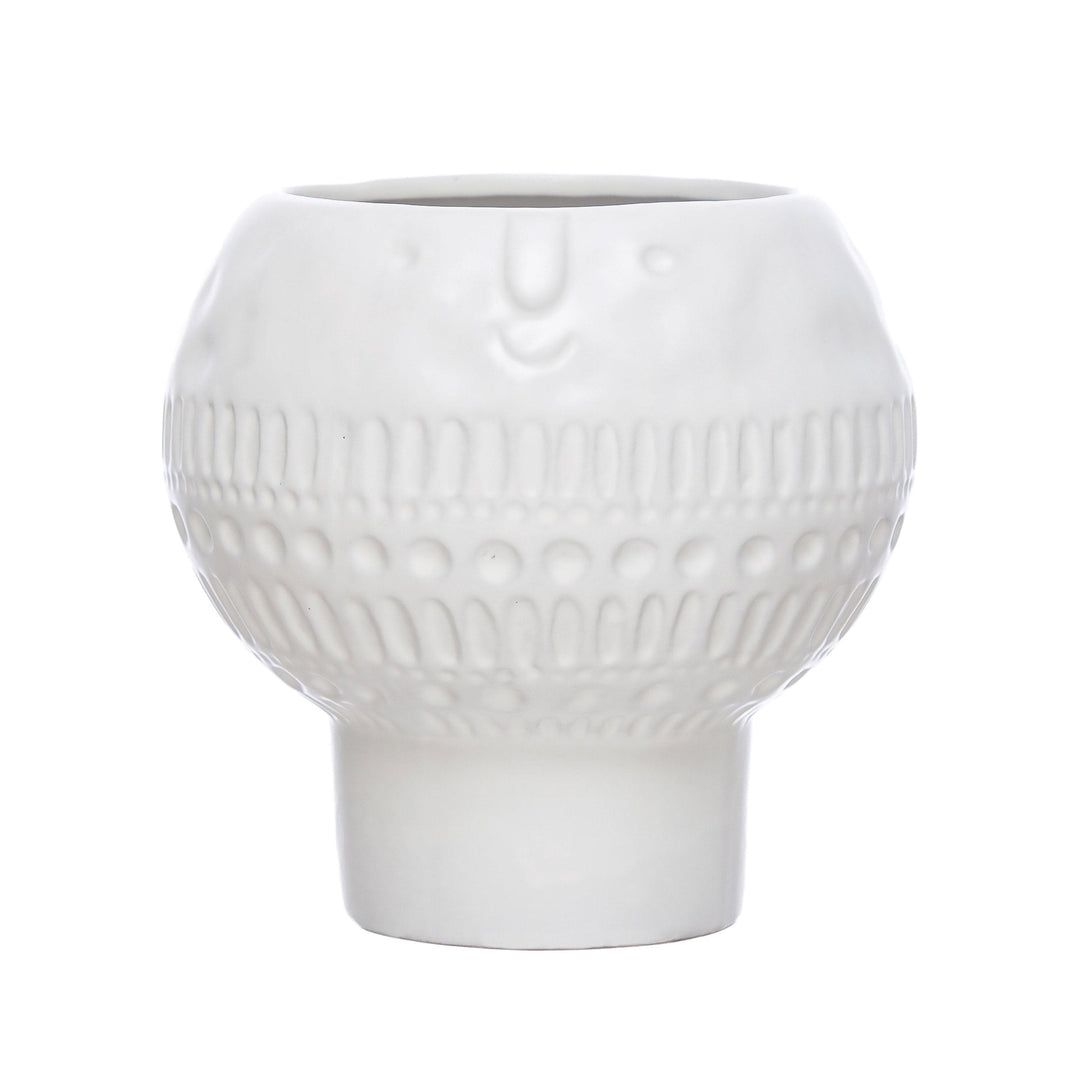 Bloomingville Plants Stoneware Footed Planter with Face, Reactive Glaze