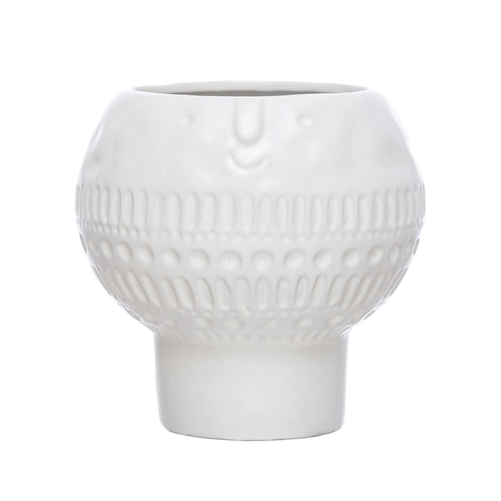 Bloomingville Plants Stoneware Footed Planter with Face, Reactive Glaze