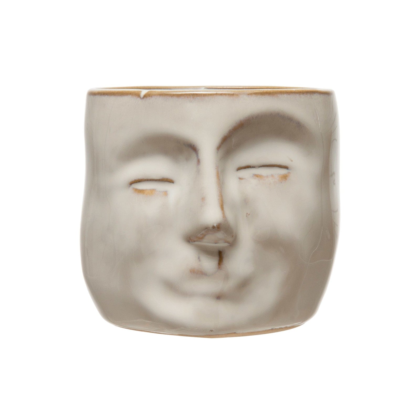 Bloomingville Plants Stoneware Mini Planter with Face, Reactive Glaze