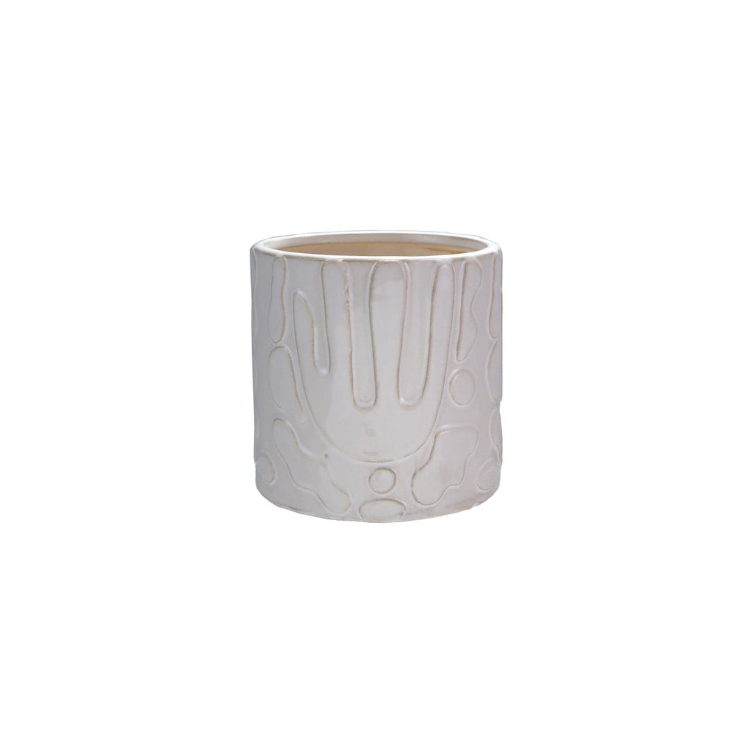 Bloomingville Plants Stoneware Planter with Abstract Design, White (Holds 4" Pot)