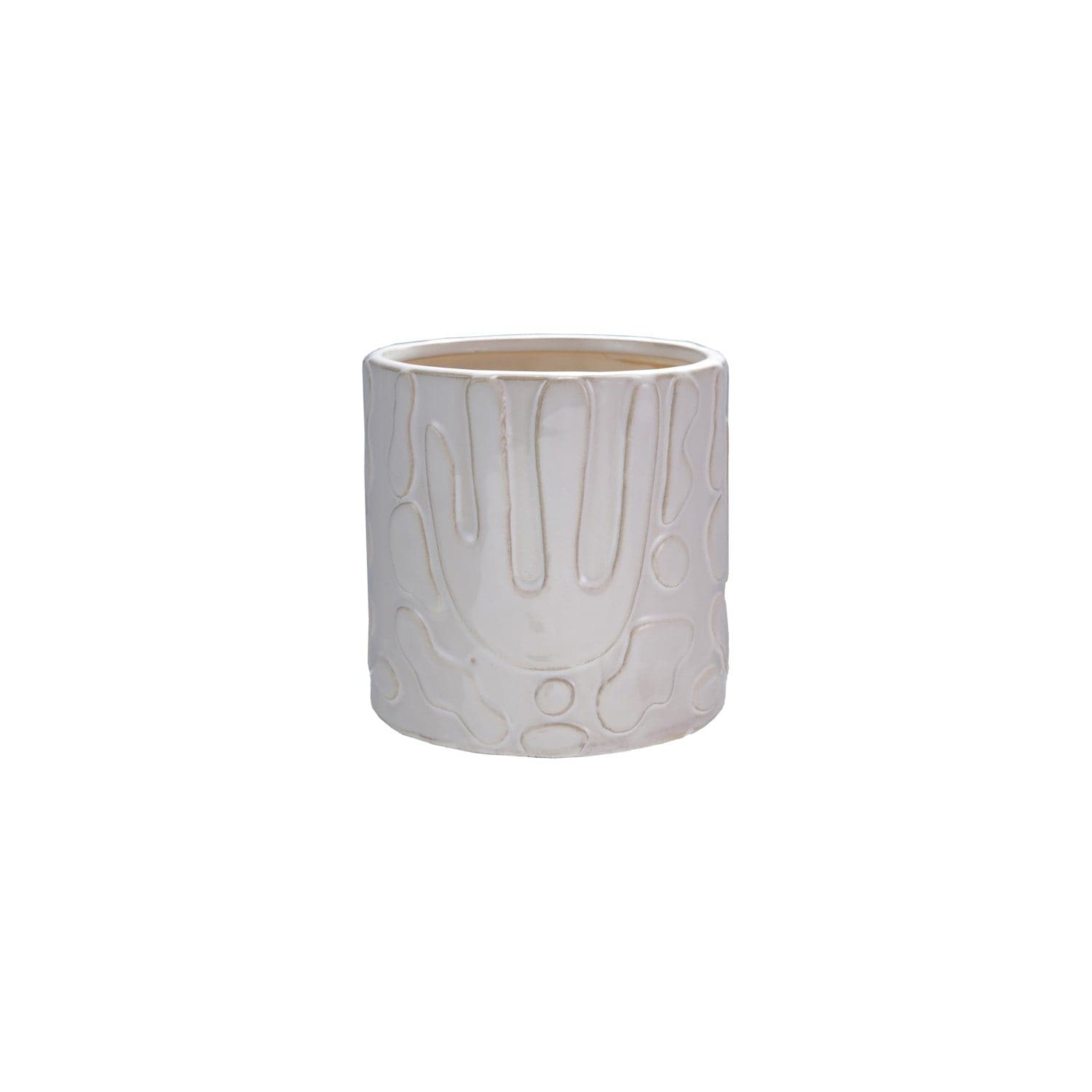 Bloomingville Plants Stoneware Planter with Abstract Design, White (Holds 4" Pot)