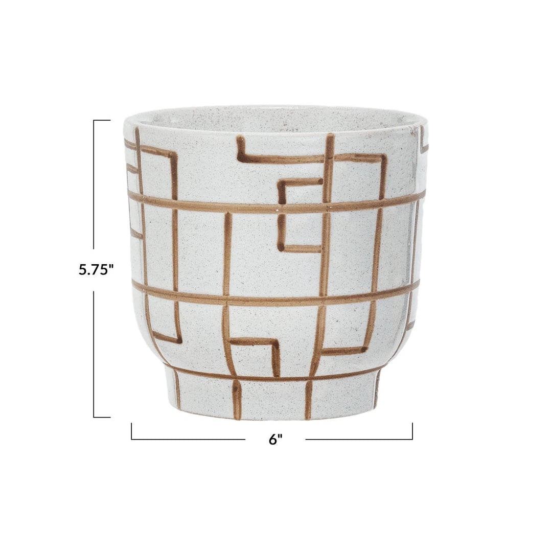 Bloomingville Pots & Planters Stoneware Planter w/ Geometric Design