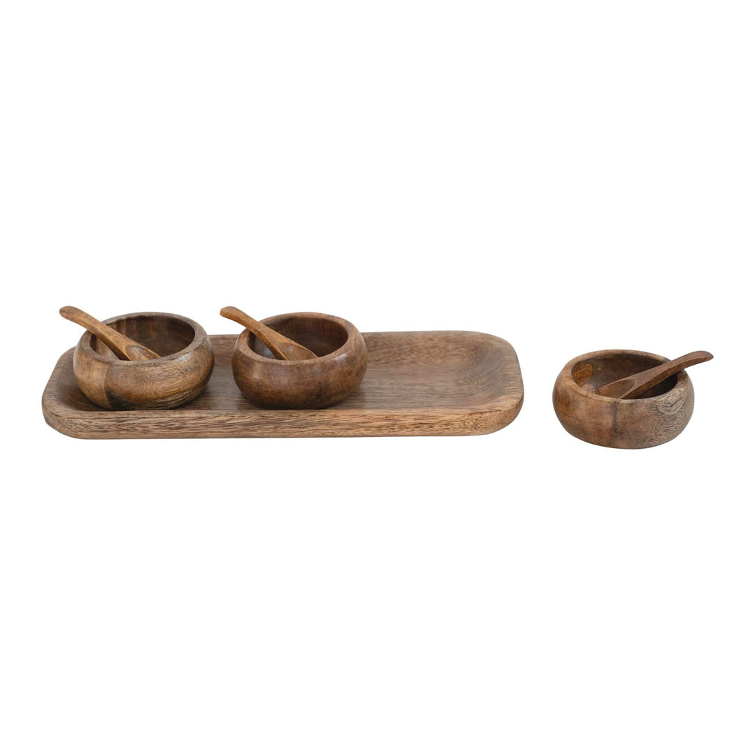 Bloomingville Serving Trays Mango Wood Tray with 3 Bowls and Spoons
