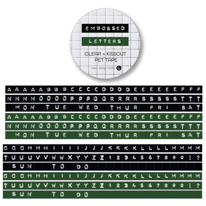Bobo Design Studio paper Embossed Letters Kiss Cut PET Tape - Black and Green