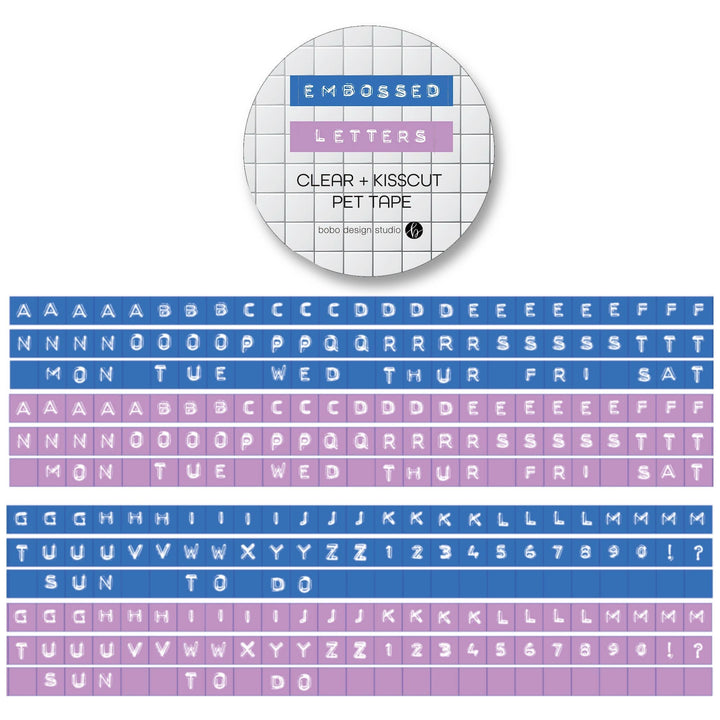Bobo Design Studio paper Embossed Letters Kiss Cut PET Tape - Blue and Lavender